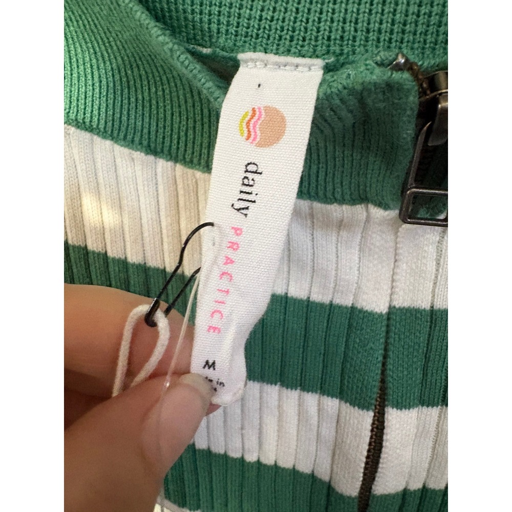 Daily Practice Anthropologie Green White Striped Zip Front Ribbed Midi Skirt M - Picture 4 of 5